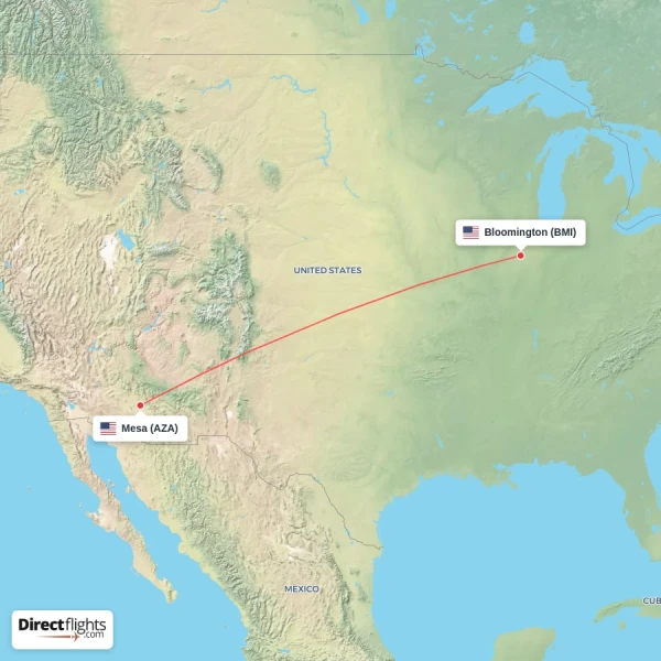 Mesa - Bloomington direct flight map