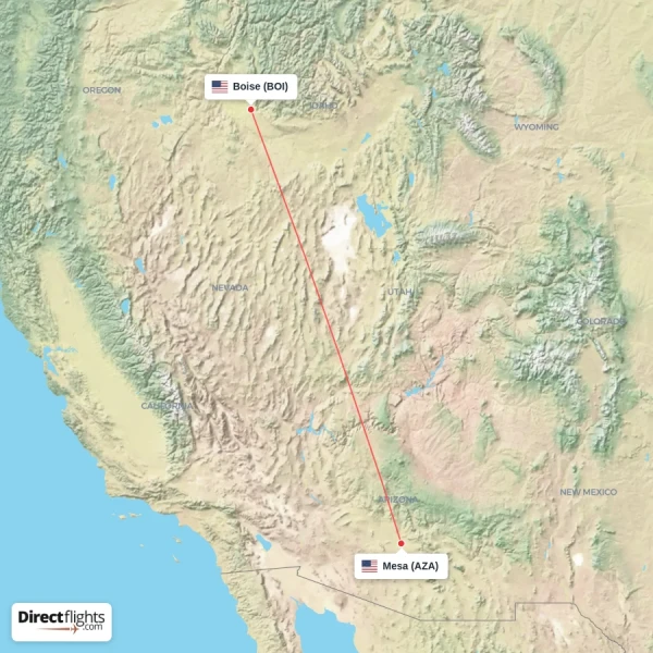 Mesa - Boise direct flight map