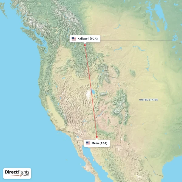 Mesa - Kalispell direct flight map