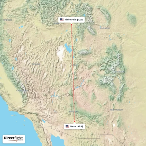 Mesa - Idaho Falls direct flight map