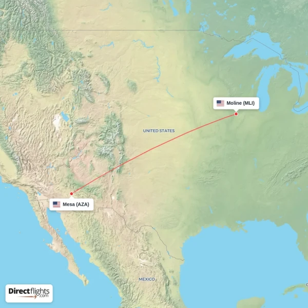 Mesa - Moline direct flight map