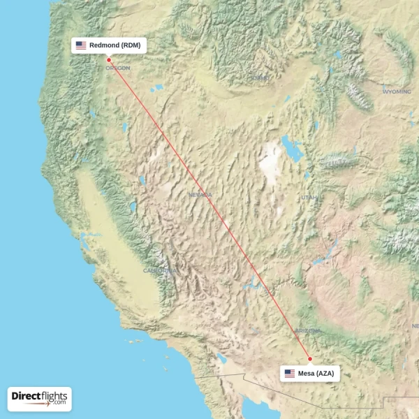Mesa - Redmond direct flight map