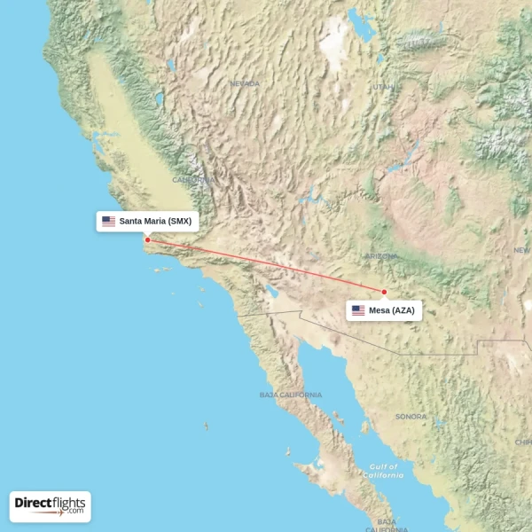 Mesa - Santa Maria direct flight map