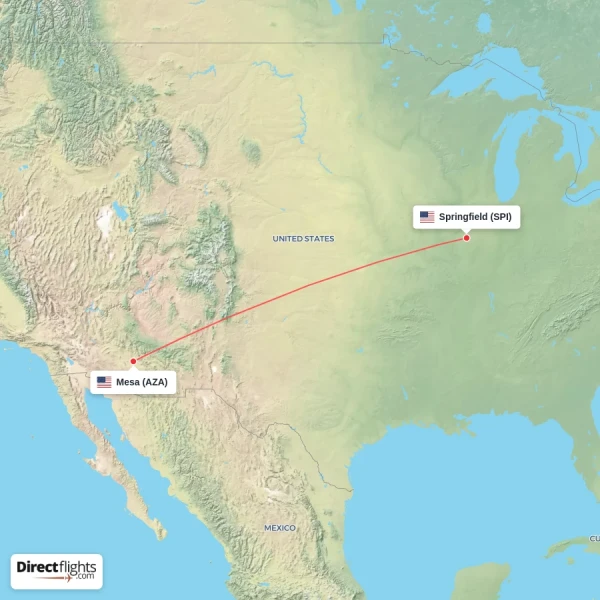 Mesa - Springfield direct flight map