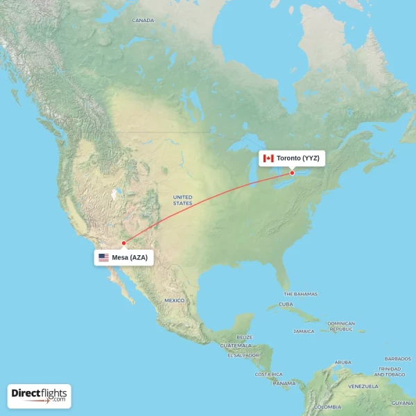 Mesa - Toronto direct flight map