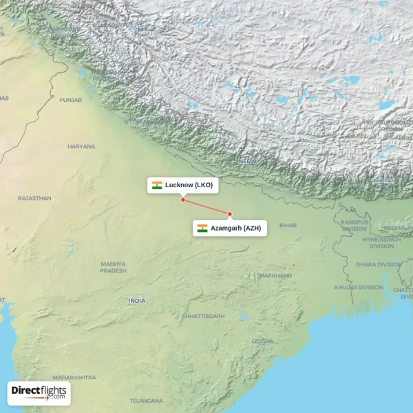 Azamgarh - Lucknow direct flight map