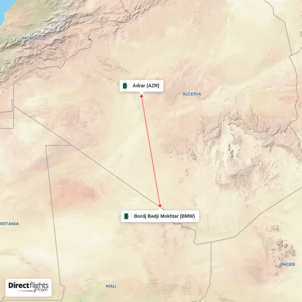 Adrar - Bordj Badji Mokhtar direct flight map