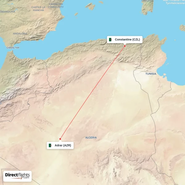 Adrar - Constantine direct flight map