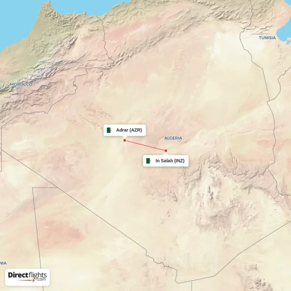 Adrar - In Salah direct flight map