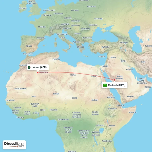 Adrar - Madinah direct flight map