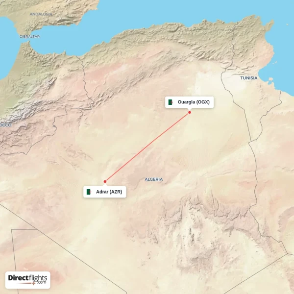 Adrar - Ouargla direct flight map