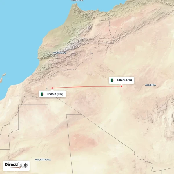 Adrar - Tindouf direct flight map