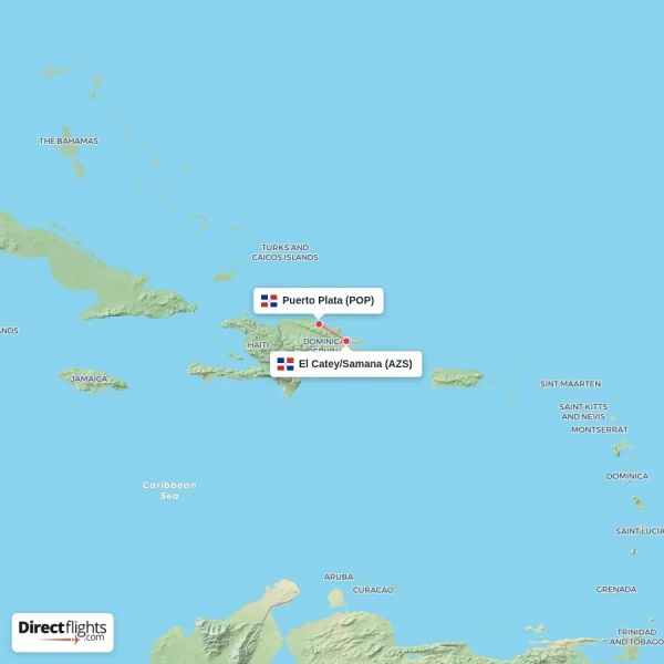 El Catey/Samana - Puerto Plata direct flight map