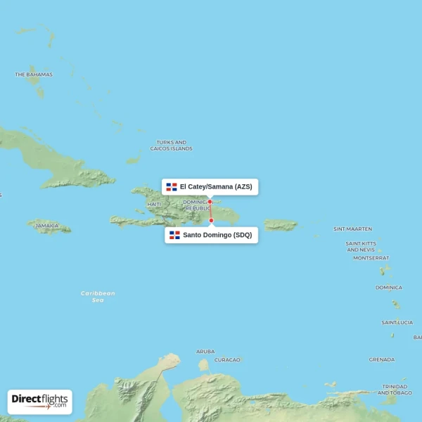 El Catey/Samana - Santo Domingo direct flight map