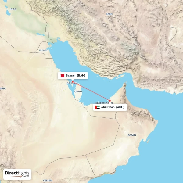 Bahrain - Abu Dhabi direct flight map
