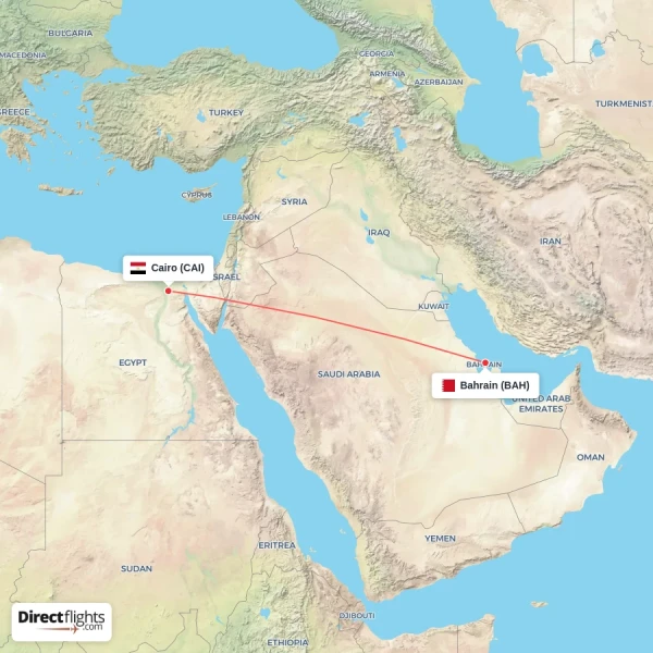 Bahrain - Cairo direct flight map
