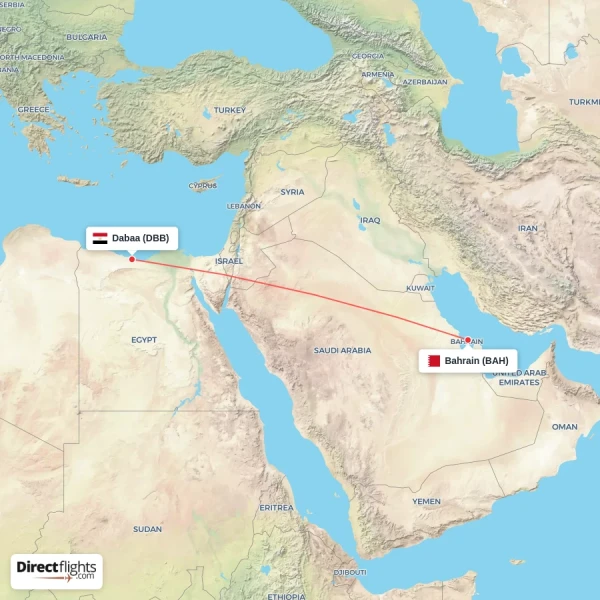Bahrain - Dabaa direct flight map