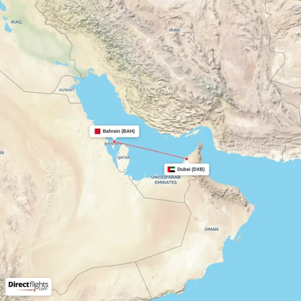 Bahrain - Dubai direct flight map