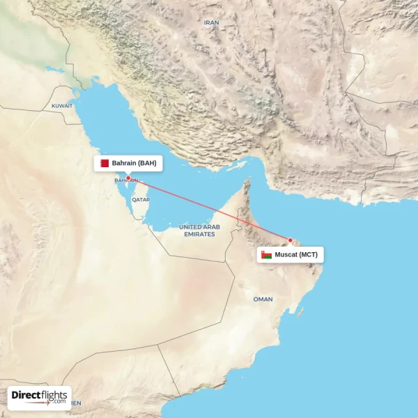 Bahrain - Muscat direct flight map