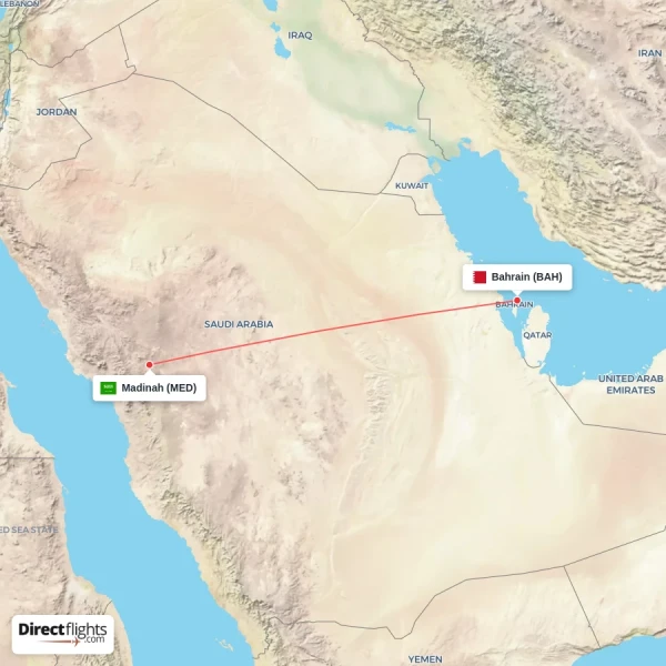 Bahrain - Madinah direct flight map