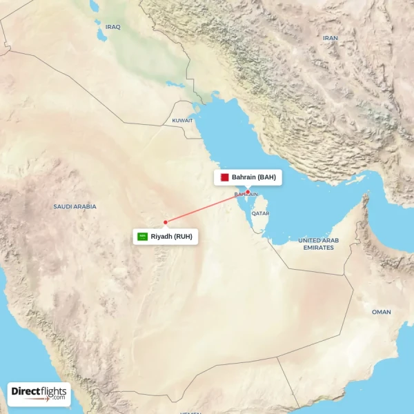 Bahrain - Riyadh direct flight map