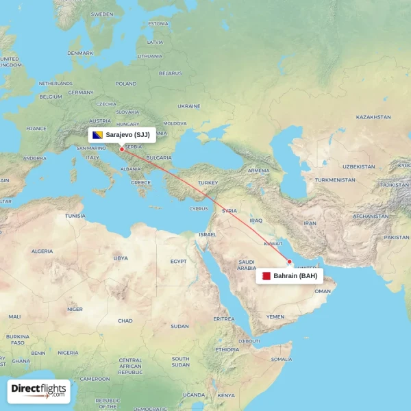 Bahrain - Sarajevo direct flight map