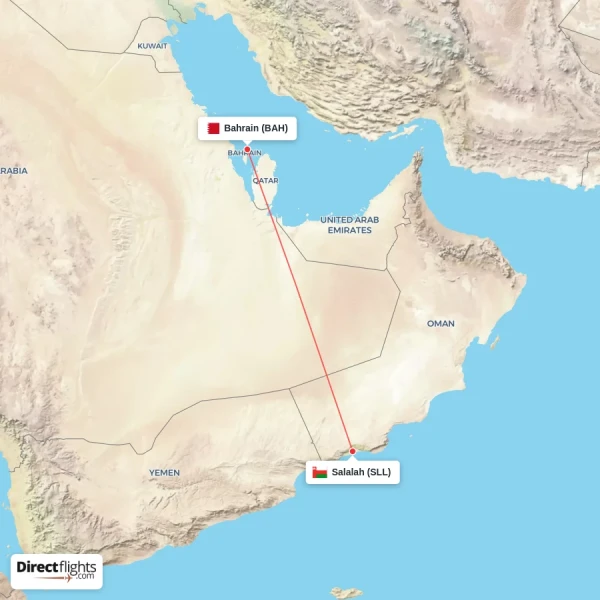 Bahrain - Salalah direct flight map