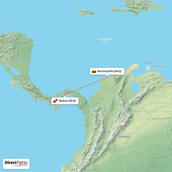 Barranquilla - Balboa direct flight map