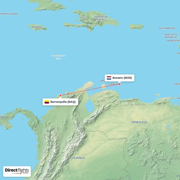 Barranquilla - Bonaire direct flight map