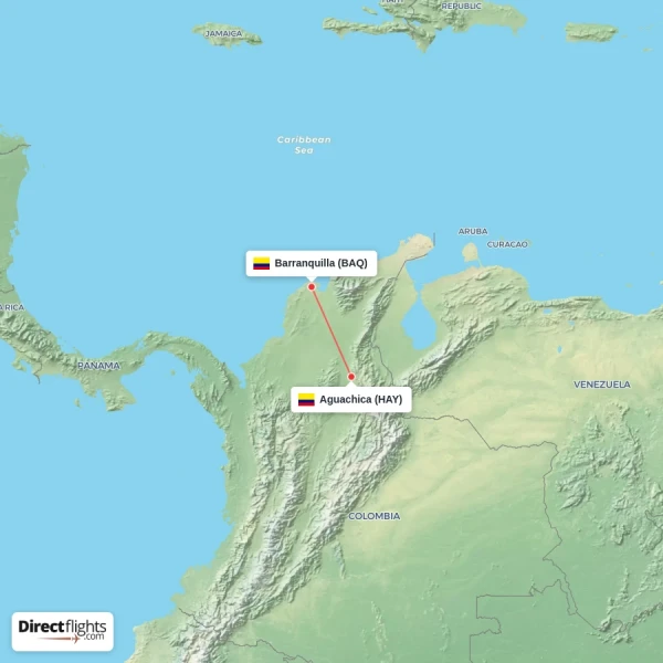 Barranquilla - Aguachica direct flight map