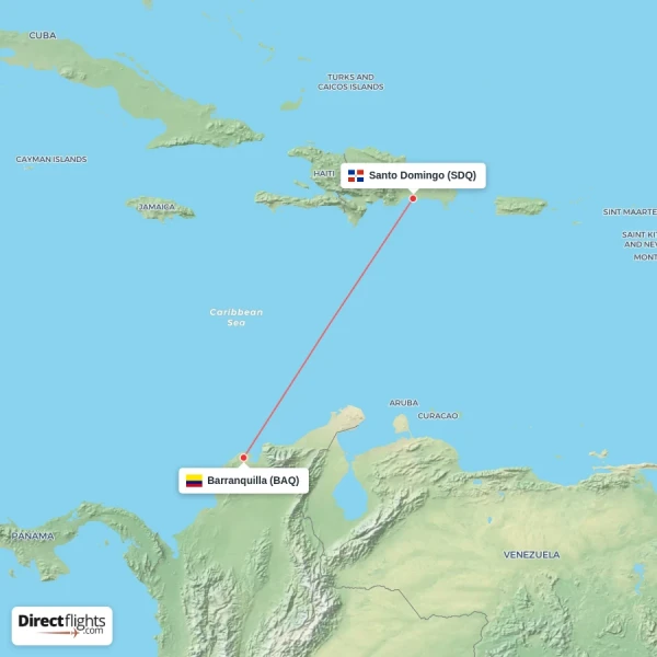 Barranquilla - Santo Domingo direct flight map