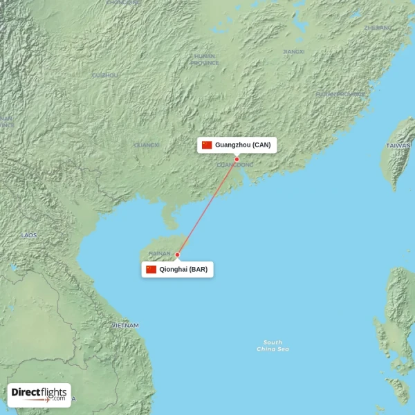 Qionghai - Guangzhou direct flight map