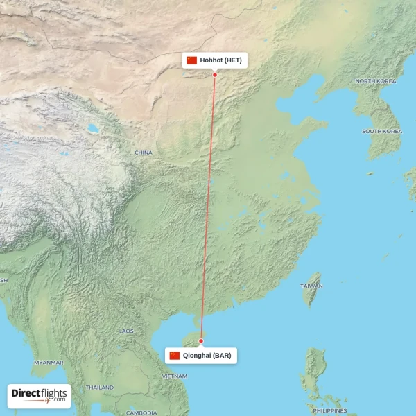 Qionghai - Hohhot direct flight map