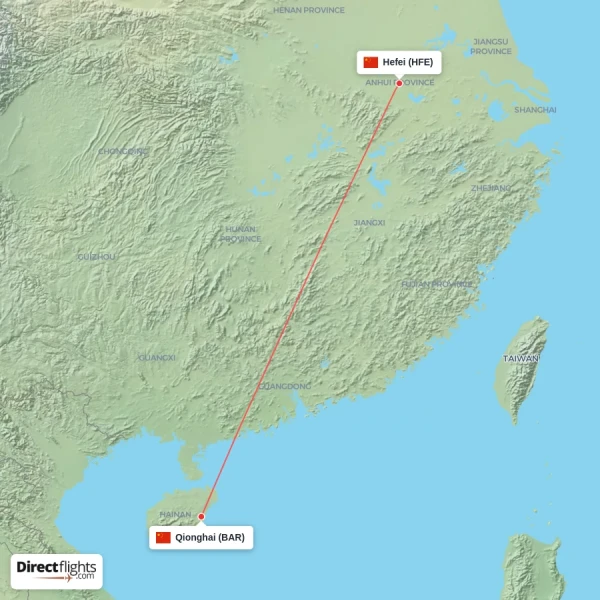 Qionghai - Hefei direct flight map