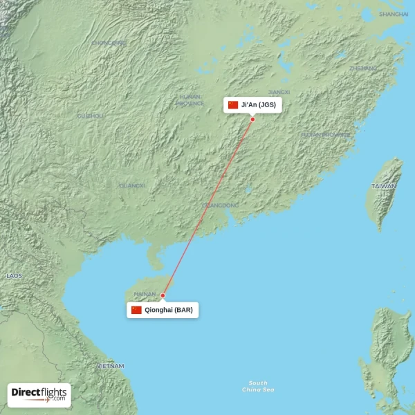 Qionghai - Ji'An direct flight map