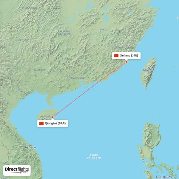Qionghai - Jinjiang direct flight map