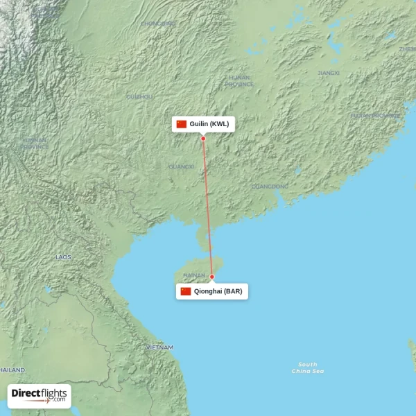 Qionghai - Guilin direct flight map