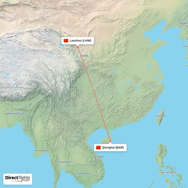 Qionghai - Lanzhou direct flight map