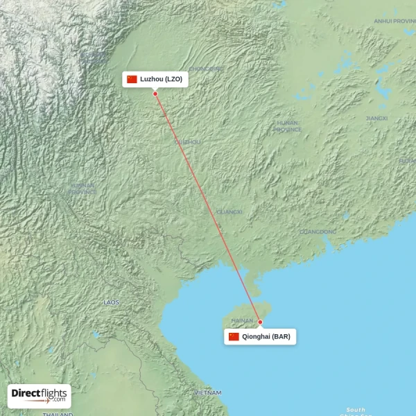 Qionghai - Luzhou direct flight map