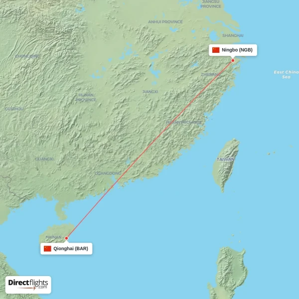 Qionghai - Ningbo direct flight map