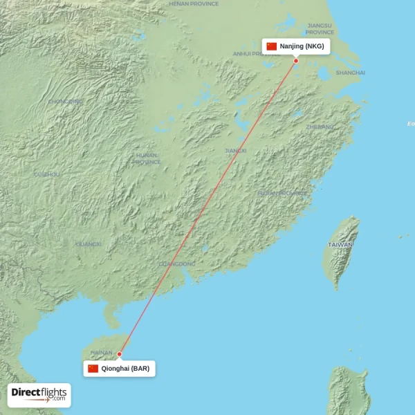 Qionghai - Nanjing direct flight map