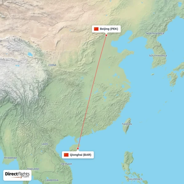 Qionghai - Beijing direct flight map