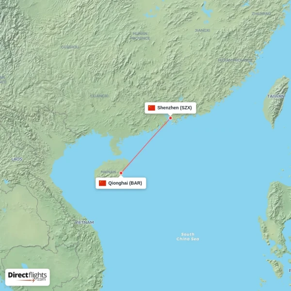 Qionghai - Shenzhen direct flight map