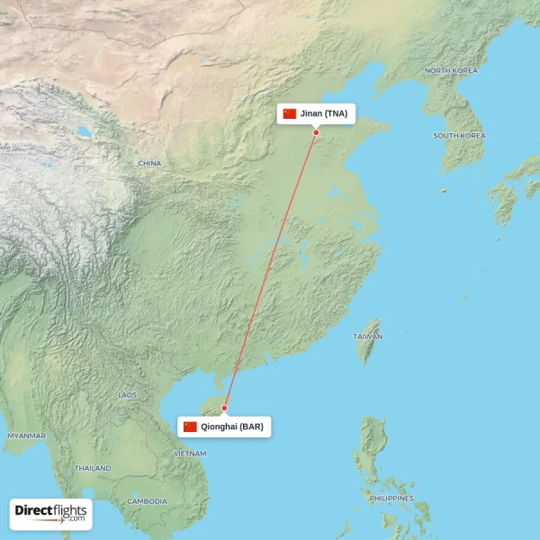 Qionghai - Jinan direct flight map