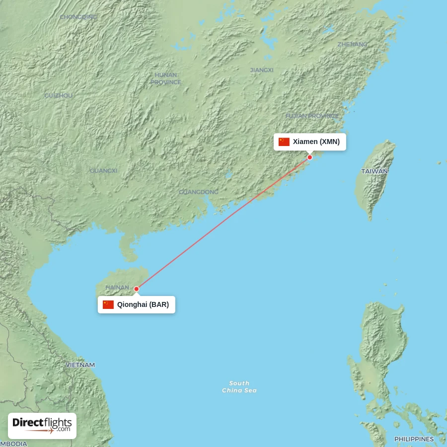 BAR - XMN route map
