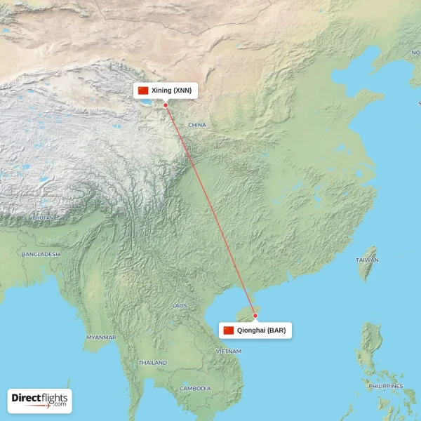 Qionghai - Xining direct flight map