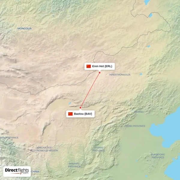 Baotou - Eren Hot direct flight map