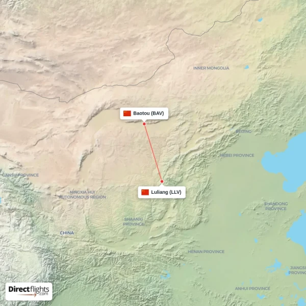 Baotou - Luliang direct flight map
