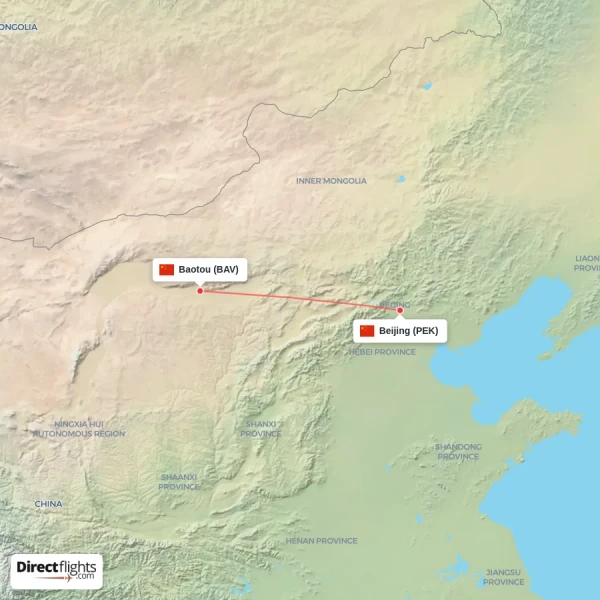 Baotou - Beijing direct flight map