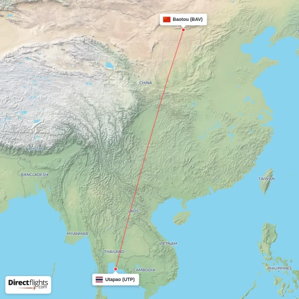 Baotou - Utapao direct flight map